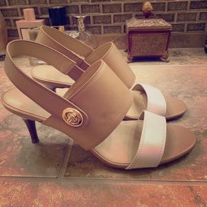 Two-tone Coach kitten heel sandals